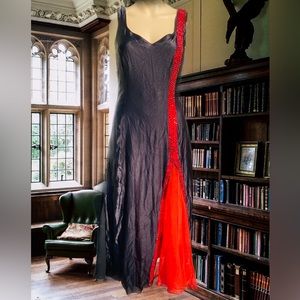 Vintage 90s Black & Red Goth Rhinestone Prom Dress